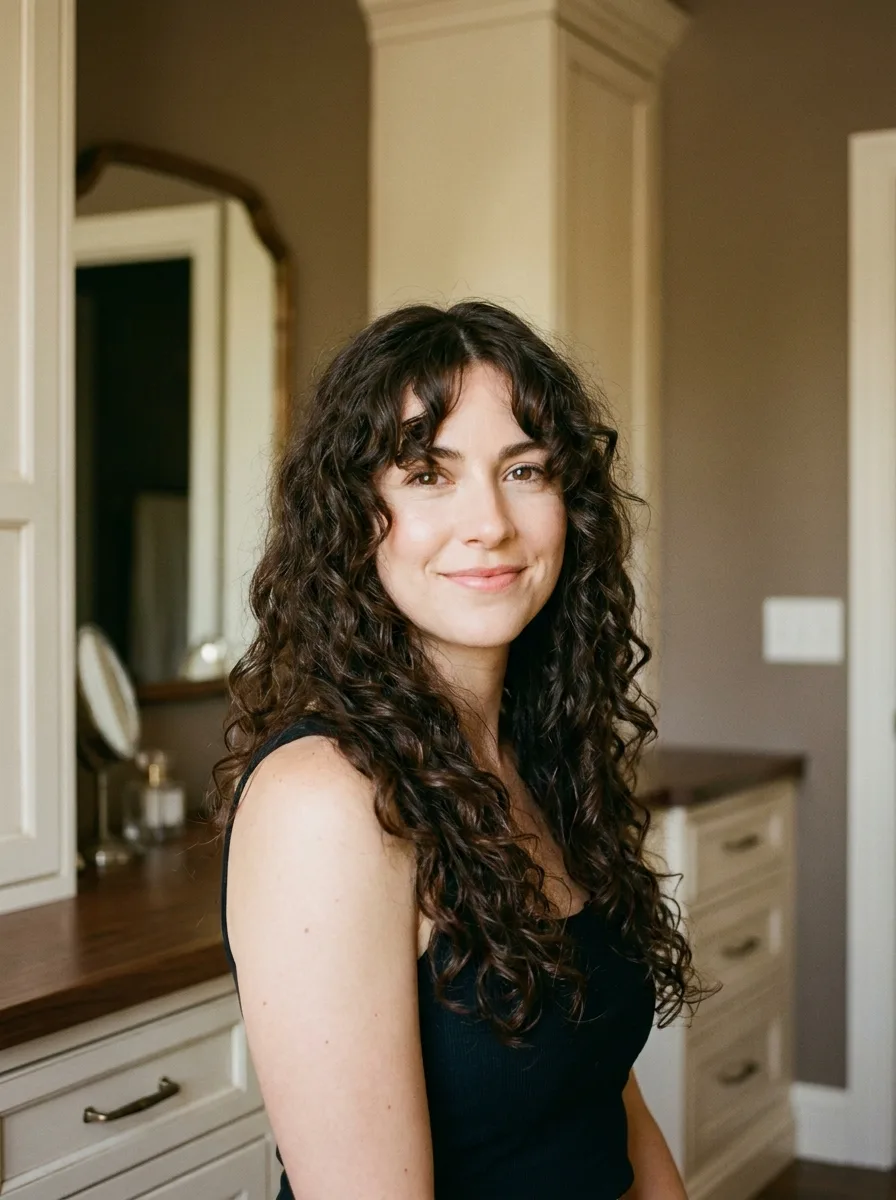 Defined Ringlet Butterfly Cut showing sculpted curl groupings and dimensional cheekbone framing