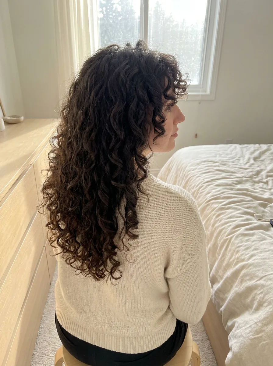 Butterfly Cut for Fine Curly Hair with restrained layering and soft face-framing pieces