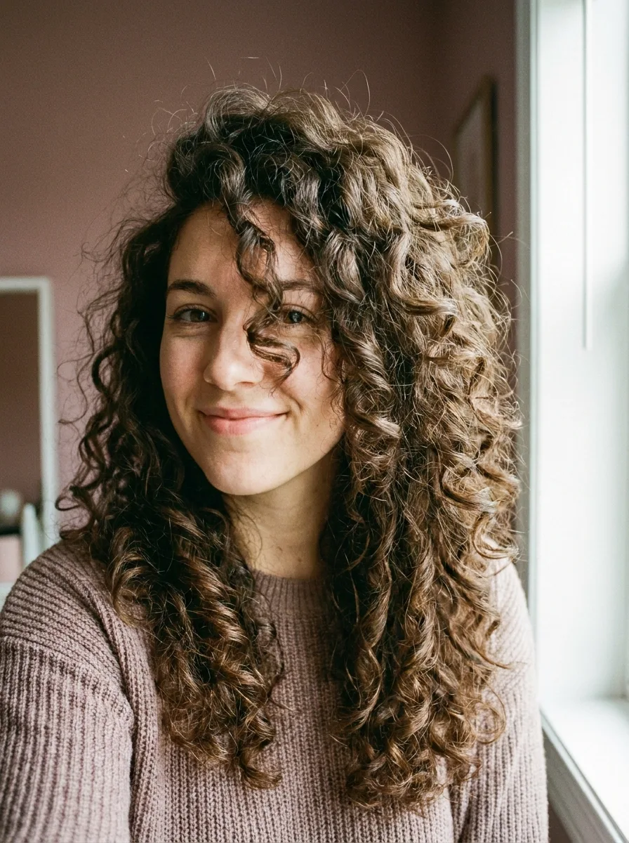Shoulder-Length Curly Butterfly Cut with bouncy face-framing curls and rounded silhouette