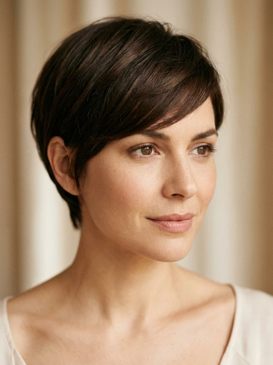 Brunette Pixie with Soft Layers