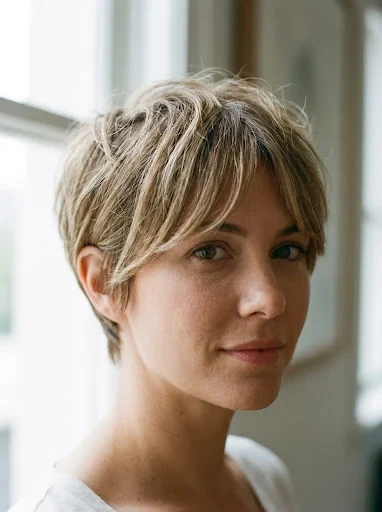 Feminine Pixie with Curtain-Inspired Fringe