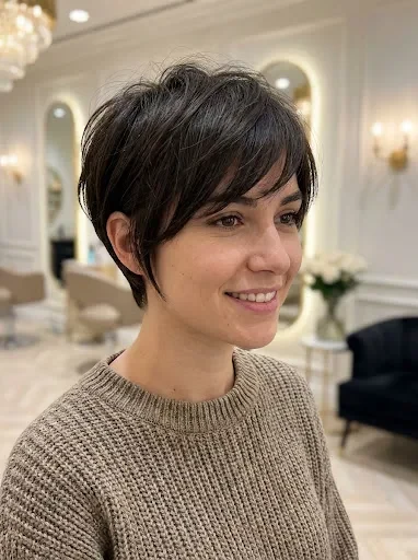 Soft pixie cut with side-swept bangs