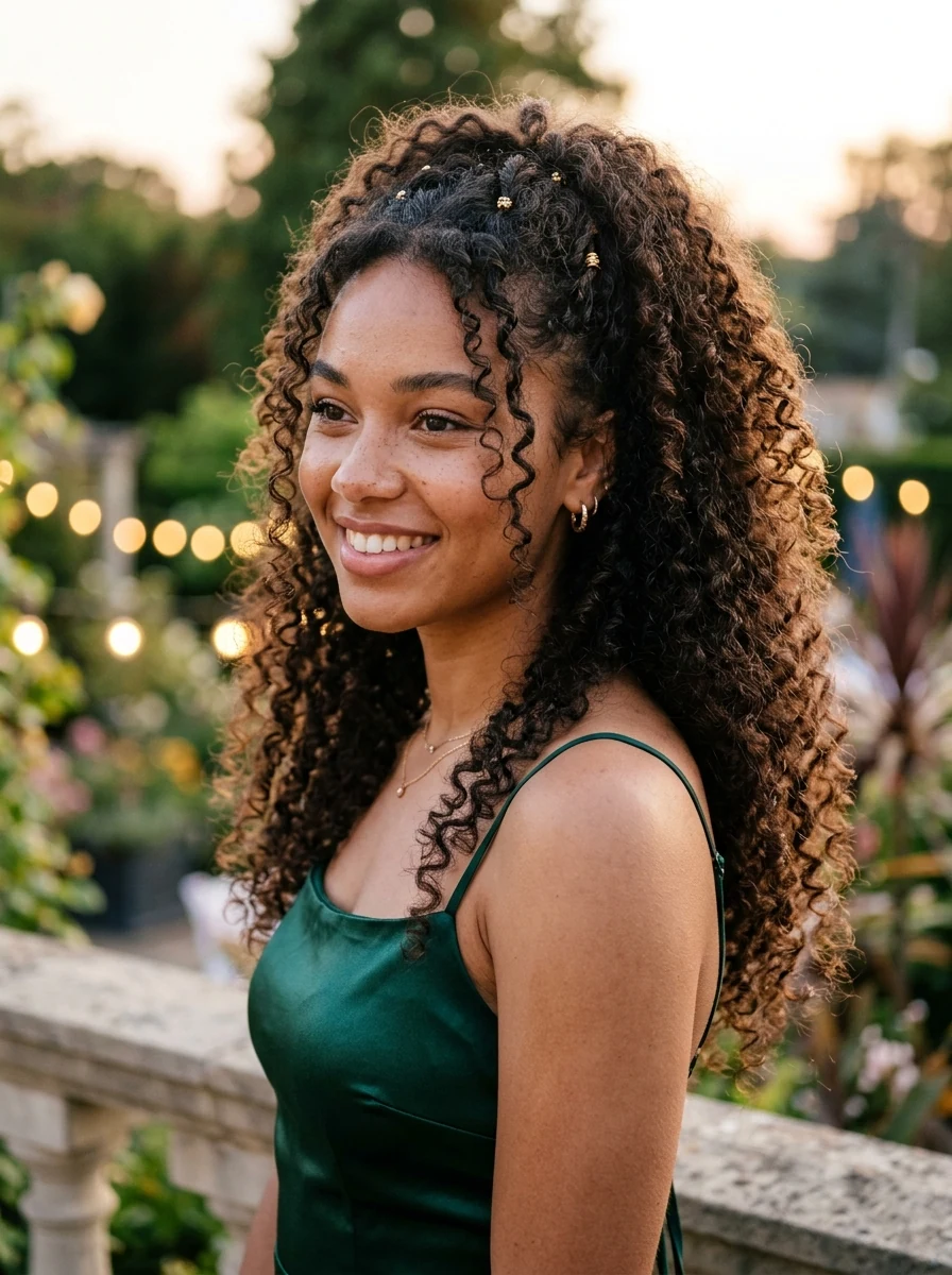 Curly Half-Up Homecoming Hairstyle