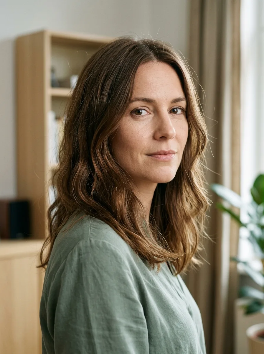 Collarbone Layers haircut on medium length hair with weight balanced through the ends