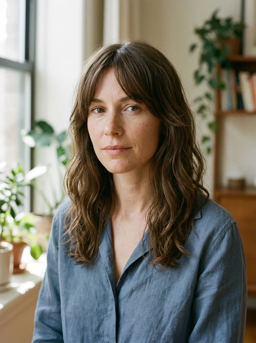 Layered haircut blended seamlessly with soft curtain bangs