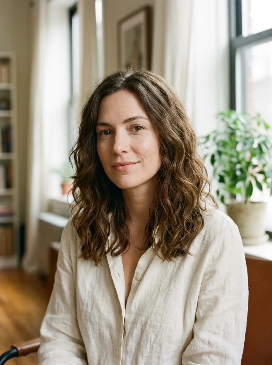 Naturally wavy hair shaped with layers that give waves room to separate and bounce
