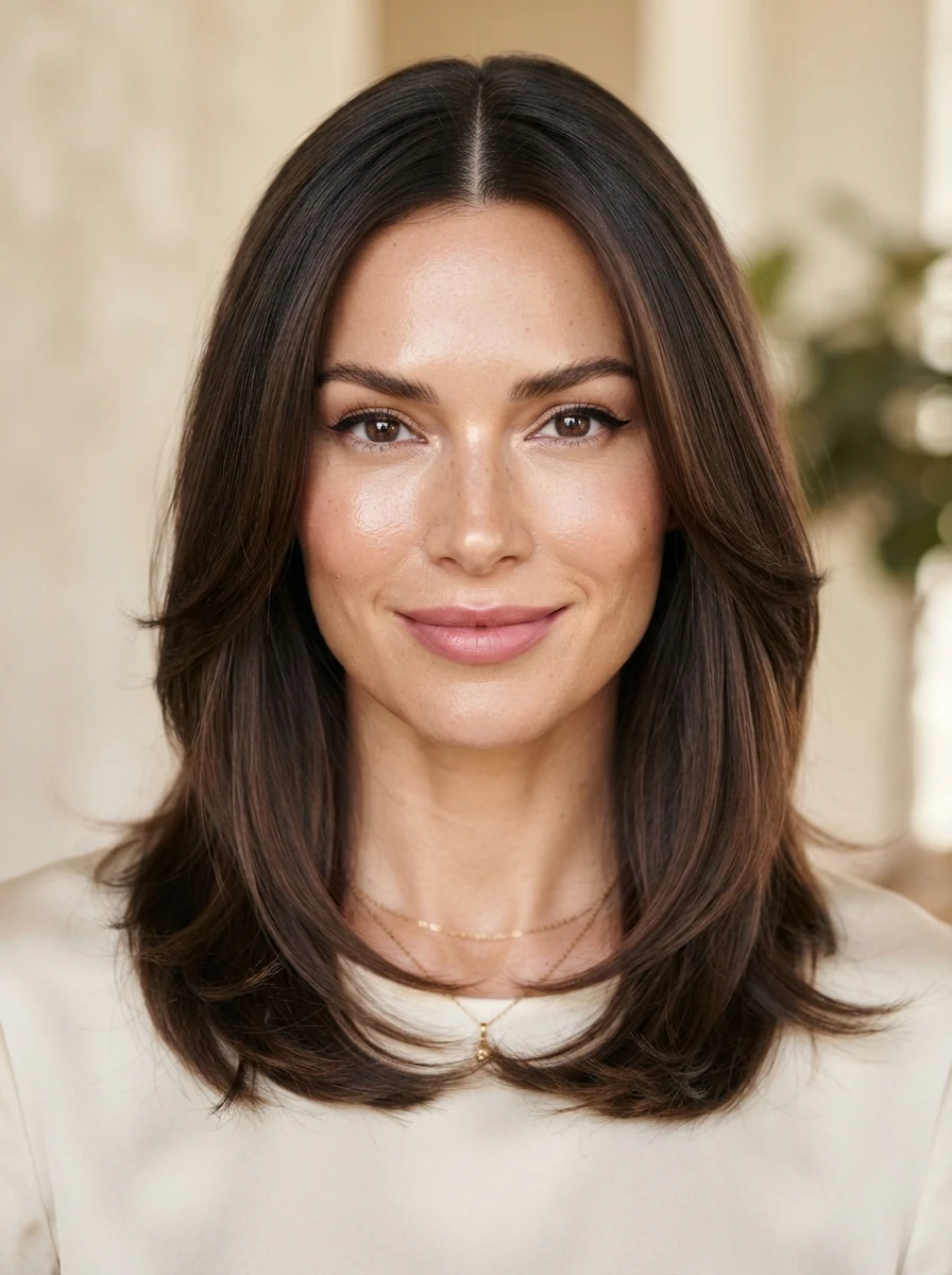Medium Layered Hair with a Middle Part