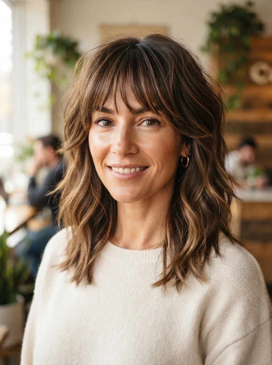 Medium Layers with Wispy Bangs